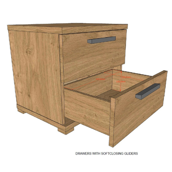 Emob Nachtkastje Sammie - 50x39x47cm - Met Twee Lades - Eikdecor