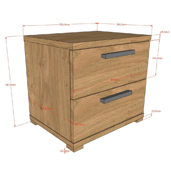 Emob Nachtkastje Sammie - 50x39x47cm - Met Twee Lades - Eikdecor