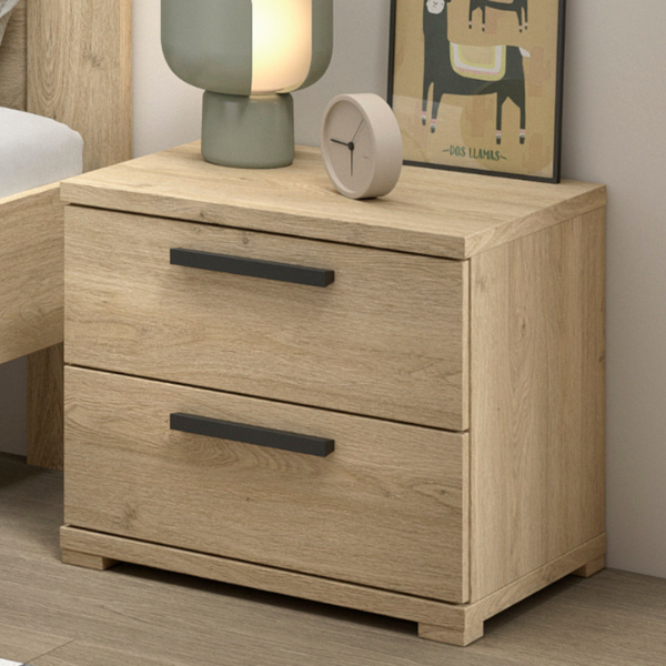 emob Nachtkastje Sammie - 50x39x47cm - met twee lades - eikdecor