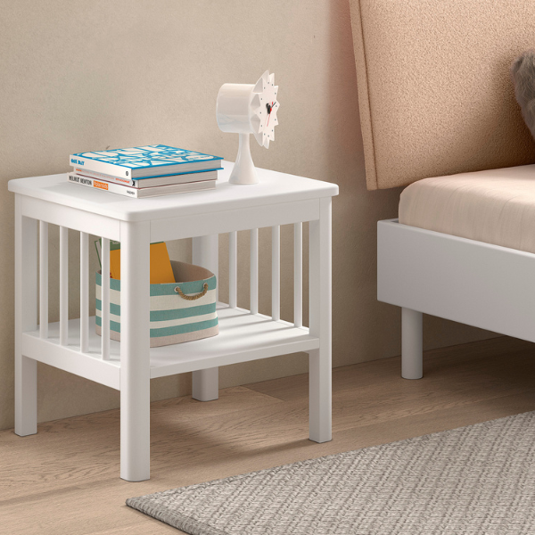 Emob Nachttafeltje Forrest - Met Legplank - Massief Beukenhout - Wit