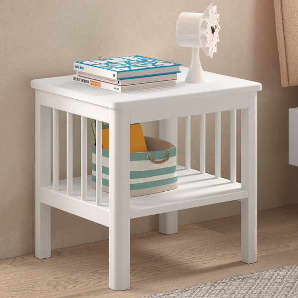 emob Nachttafeltje Forrest - met legplank - massief beukenhout - wit