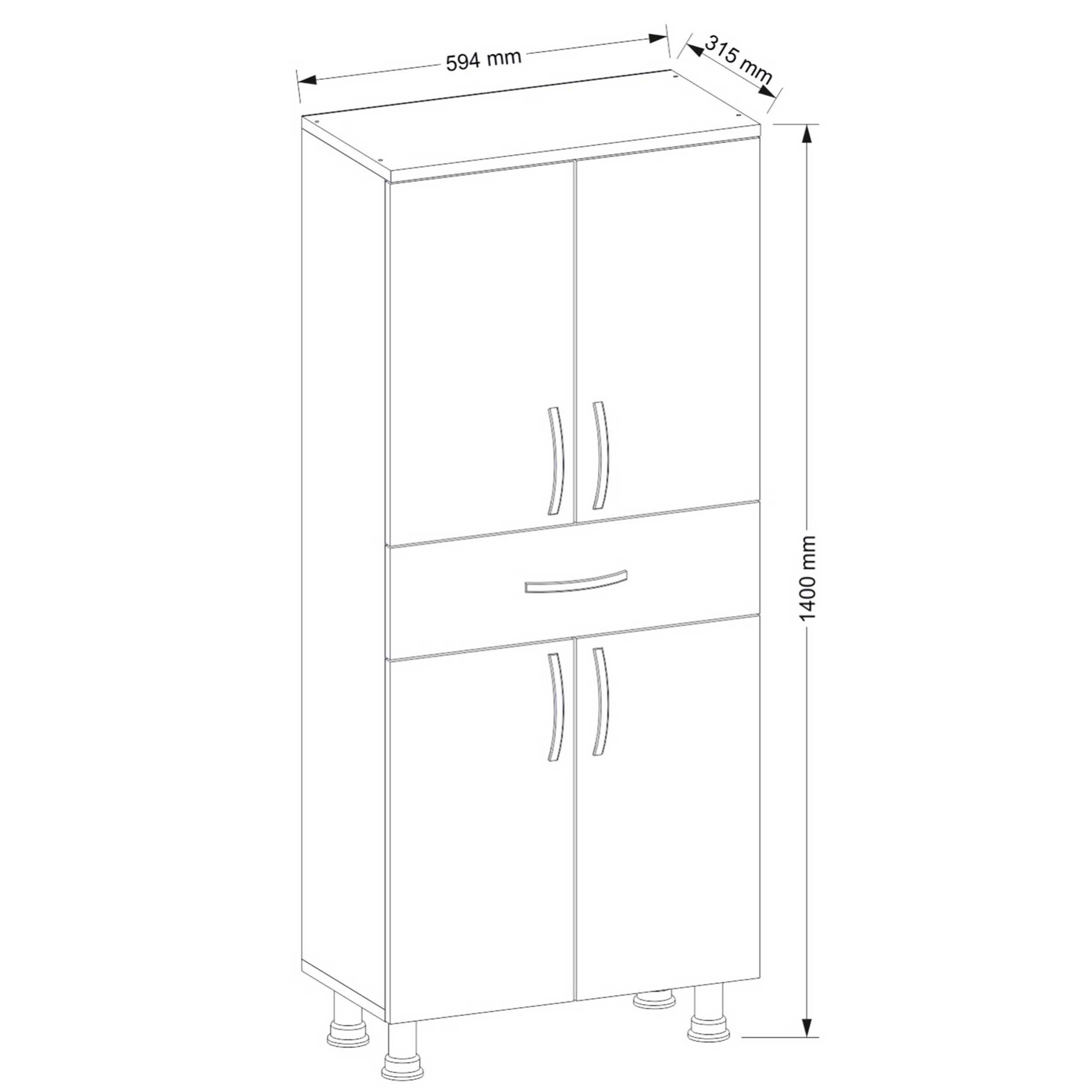 Emob Opbergkast Arizona - 59x31x140cm - 4 Deuren & 1 Lade - Wit