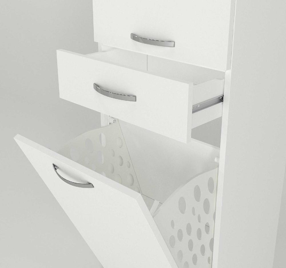 Emob Opbergkast Ayris - Met Uitklapbare Mand - 2 Deuren & 1 Lade - Wit