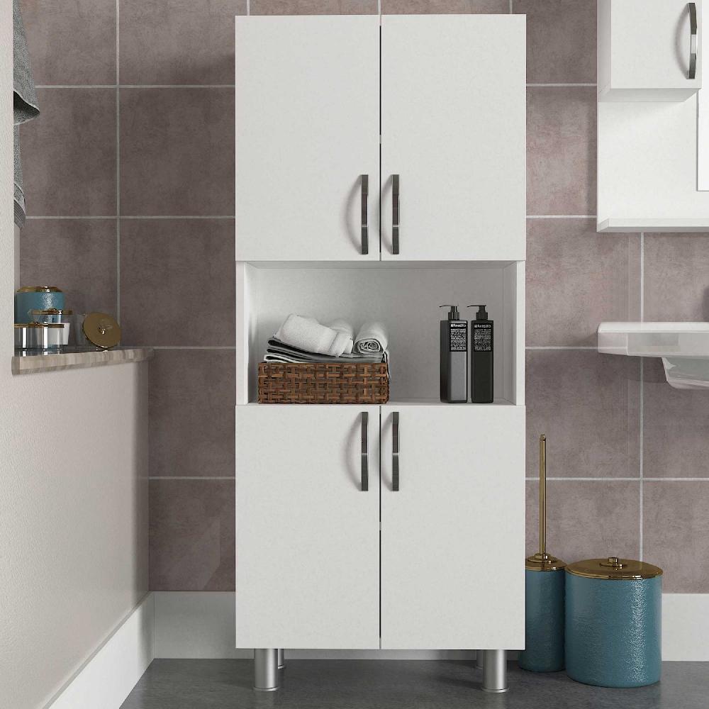 emob Opbergkast William - 59x29x140cm - met vier deuren - wit