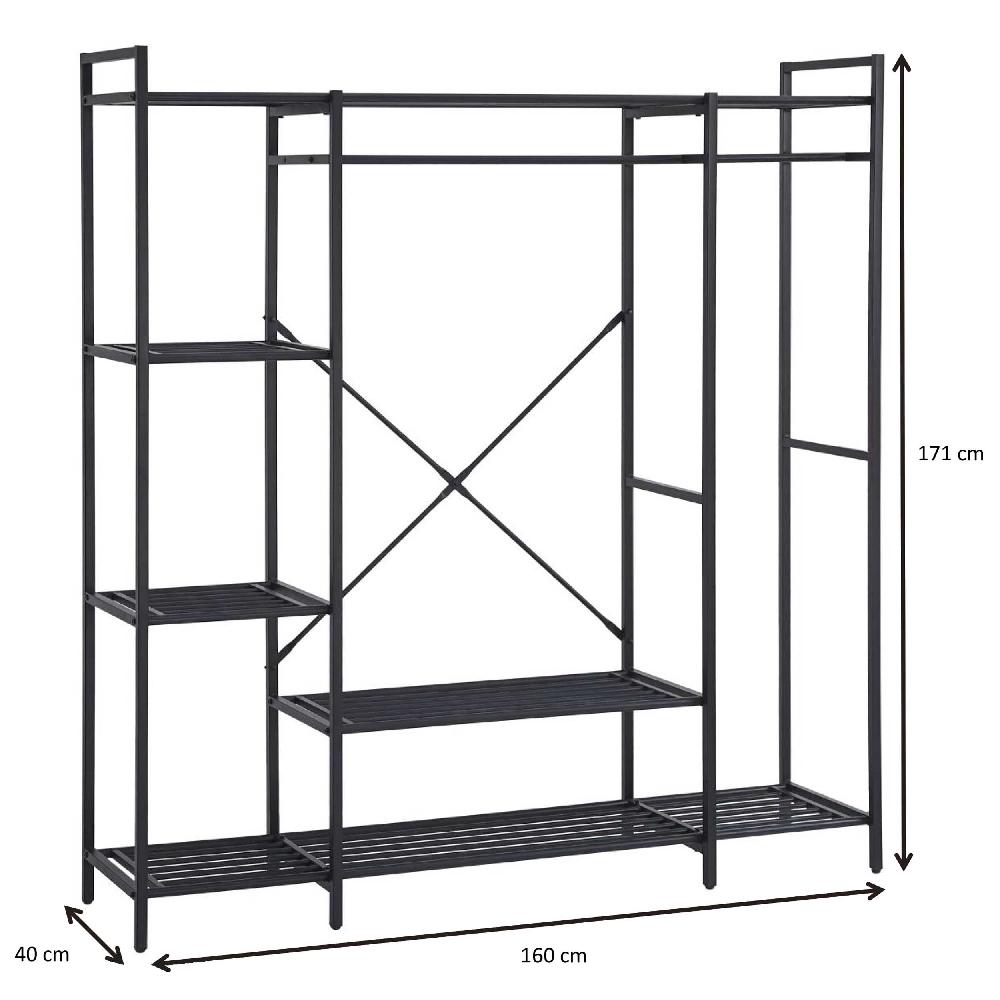 Emob Open Kledingkast Marek - 160x40x171cm - Zwart Metaal