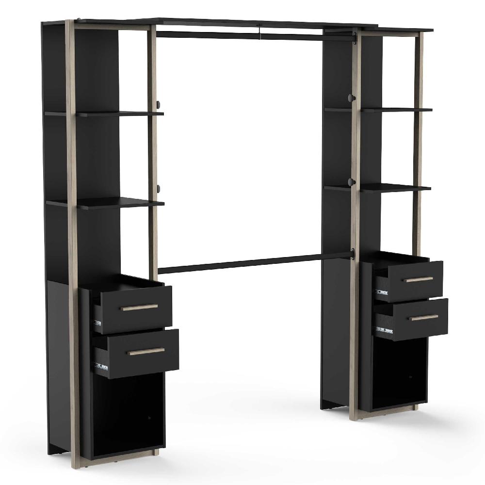 Emob Open Kledingkast Mono - 210x42x204cm - Zwart/eikdecor