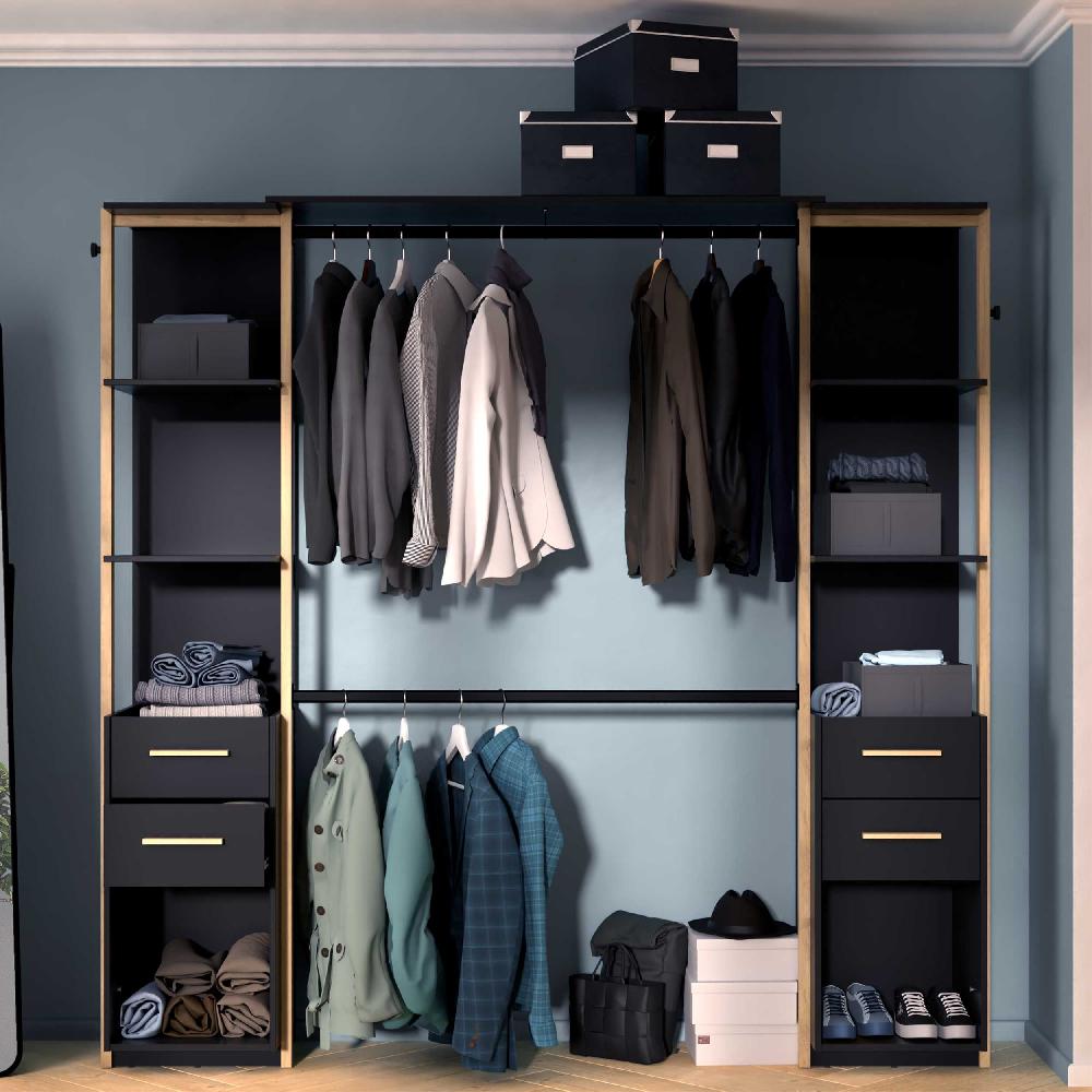 emob Open kledingkast Mono - 210x42x204cm - zwart/eikdecor