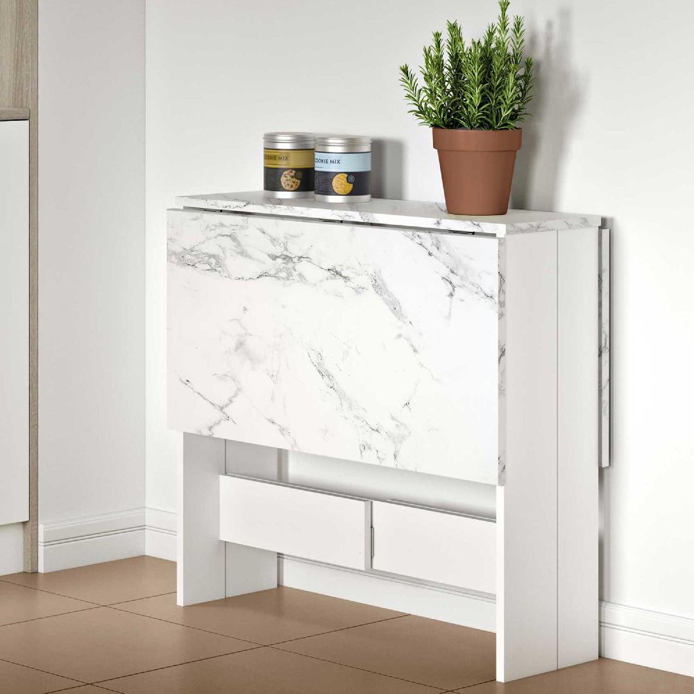 emob Opklapbare eettafel Papillon 103 cm - wit/marmer