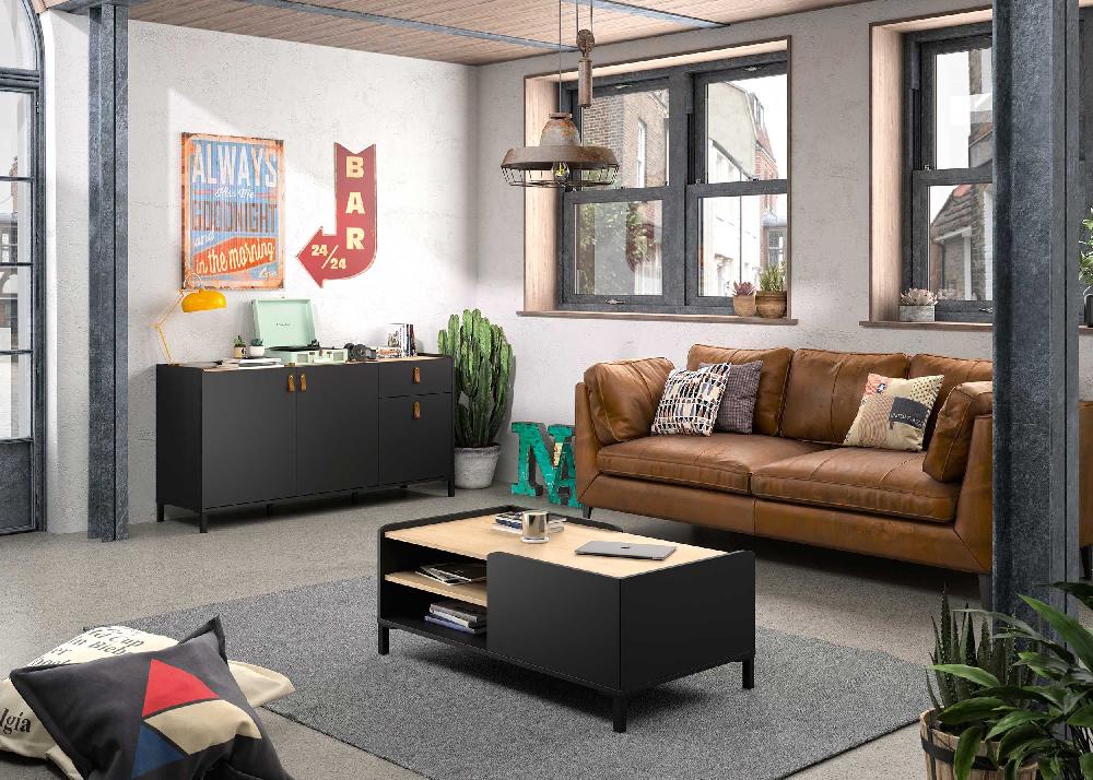 Emob Salontafel Arnhem 60x106 Industrieel - Zwart/kastanje