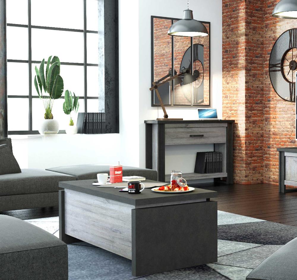 Emob Salontafel Becky 120x65 Met Uitschuifbaar Tafelblad - Grijs