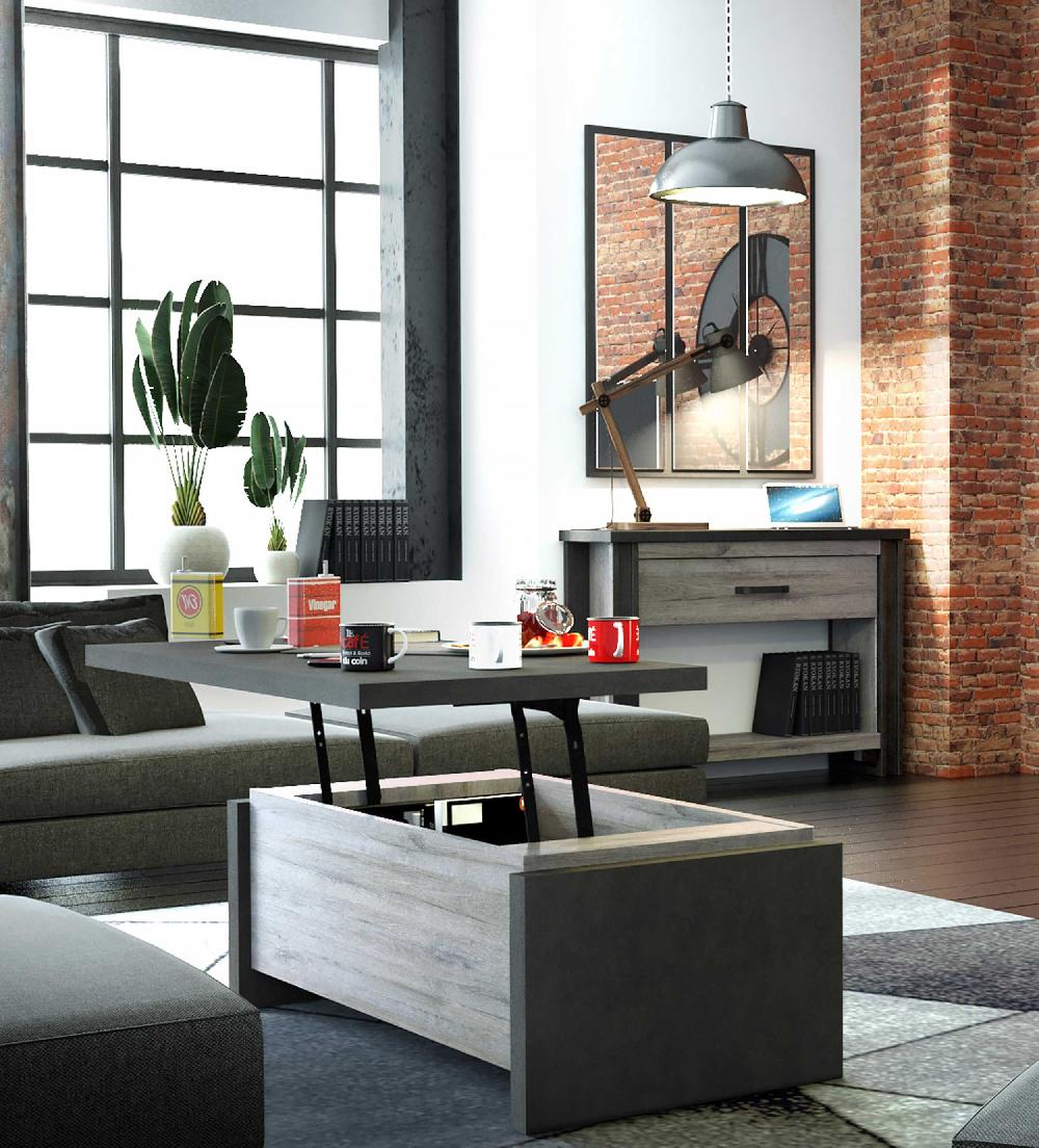 Emob Salontafel Becky 120x65 Met Uitschuifbaar Tafelblad - Grijs