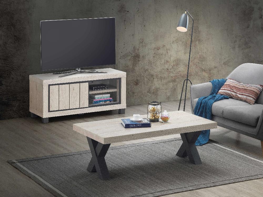 Emob Salontafel Elke 130x65 Met Kruispoten - Eik/zwart