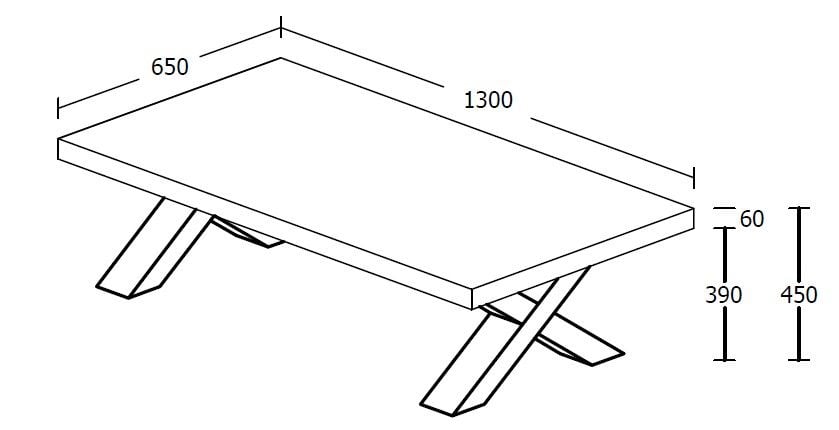 Emob Salontafel Elke 130x65 Met Kruispoten - Eik/zwart