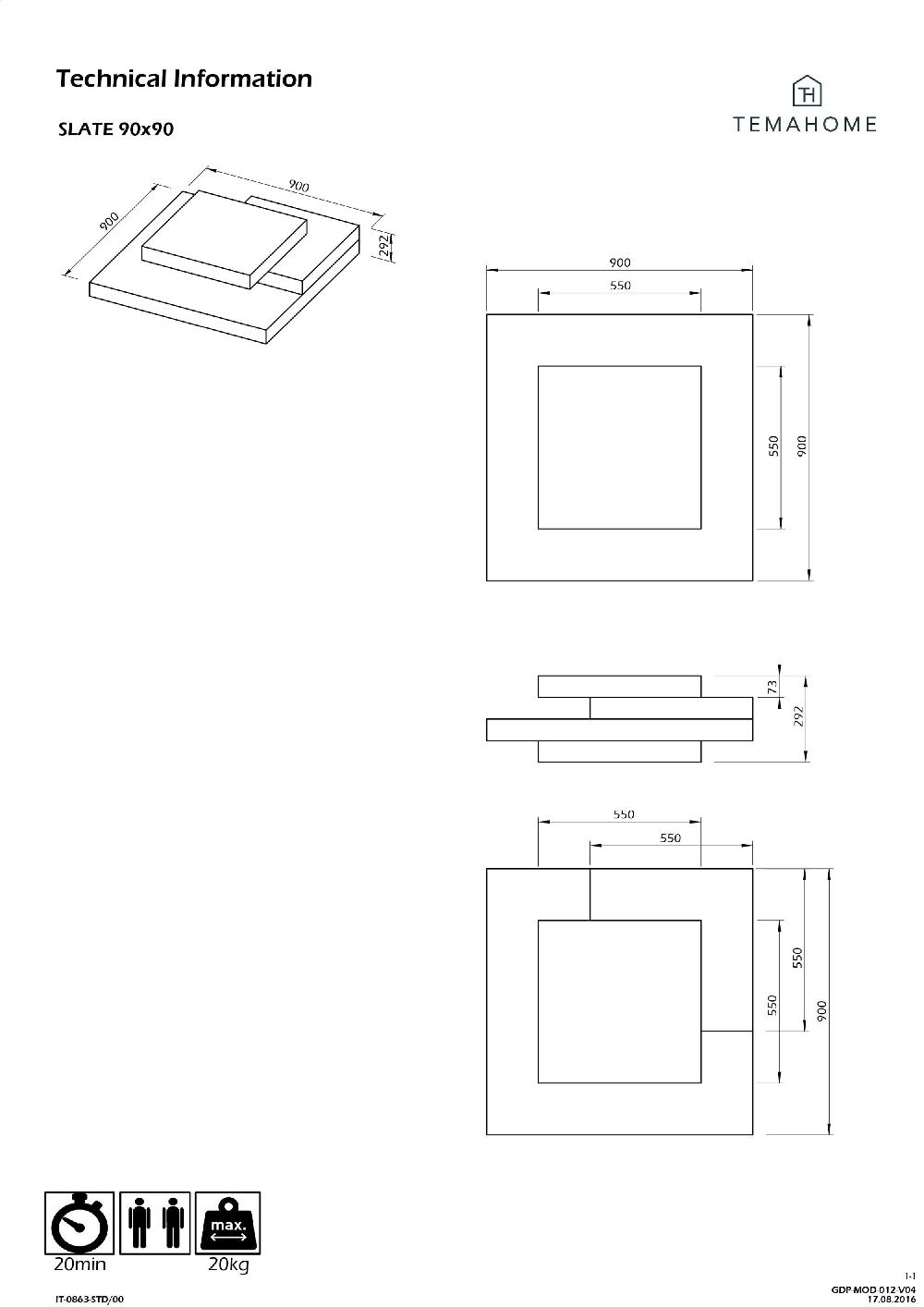 Emob Salontafel Slato 90x90 Met 3 Niveaus - Beton/zwart