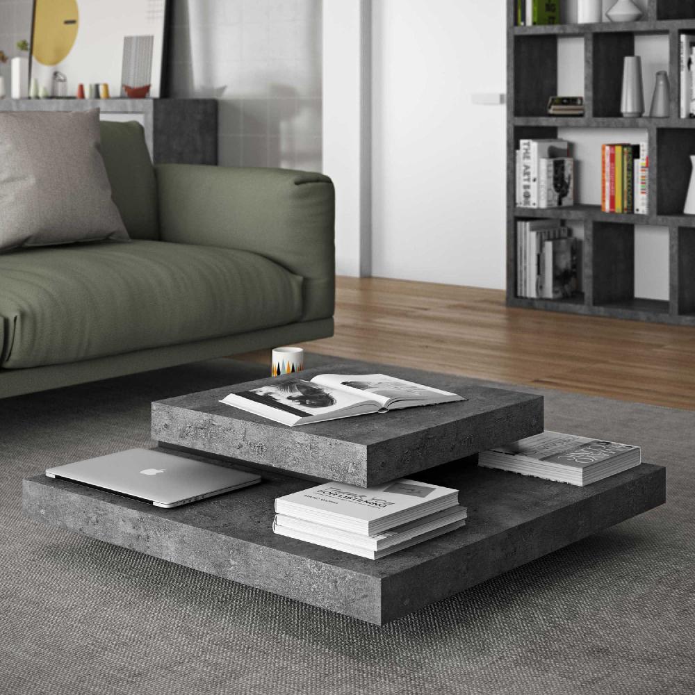 emob Salontafel Slato 90x90 met 3 niveaus - beton/zwart