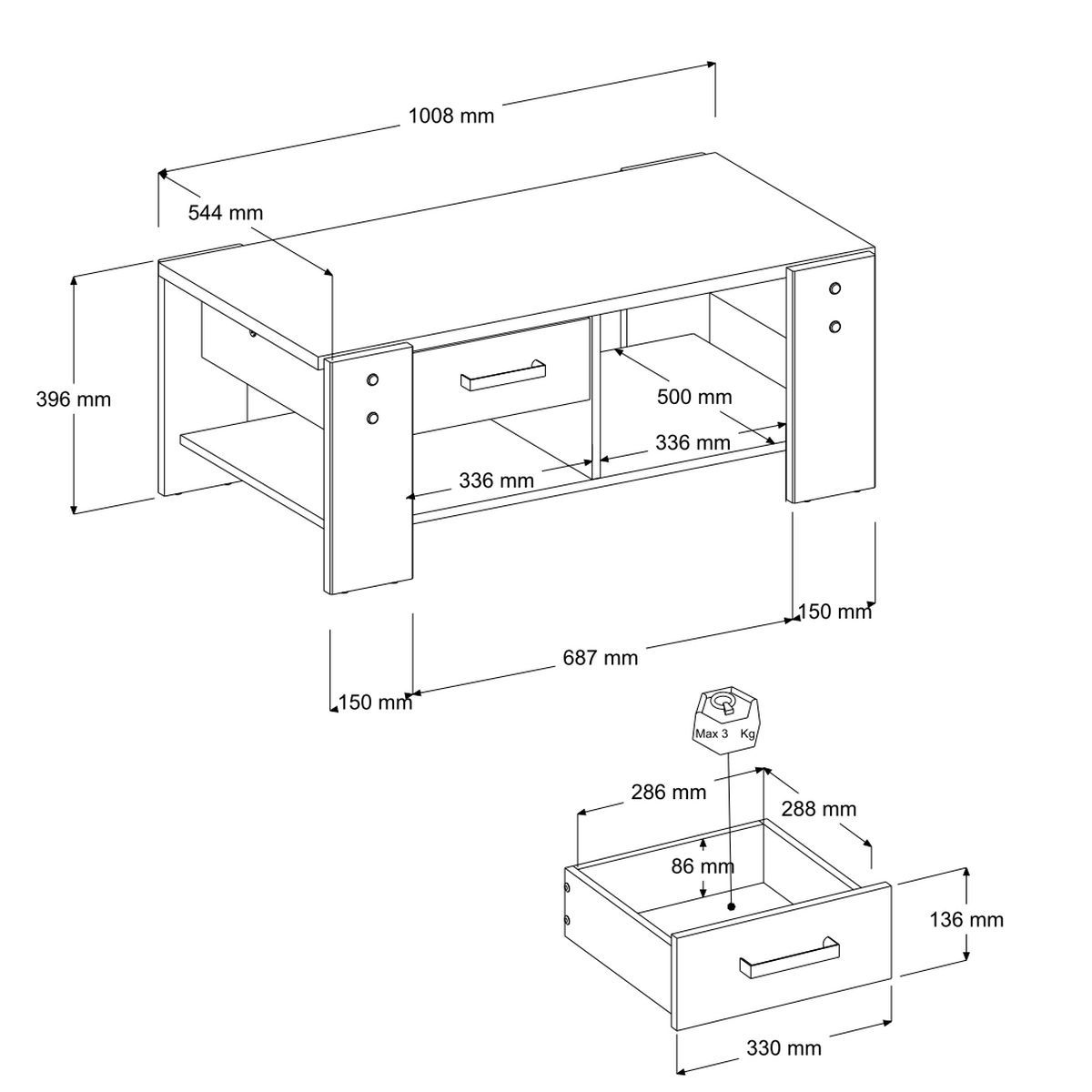 Emob Salontafel Travis Met Opbergruimte 101x54 - Grijs