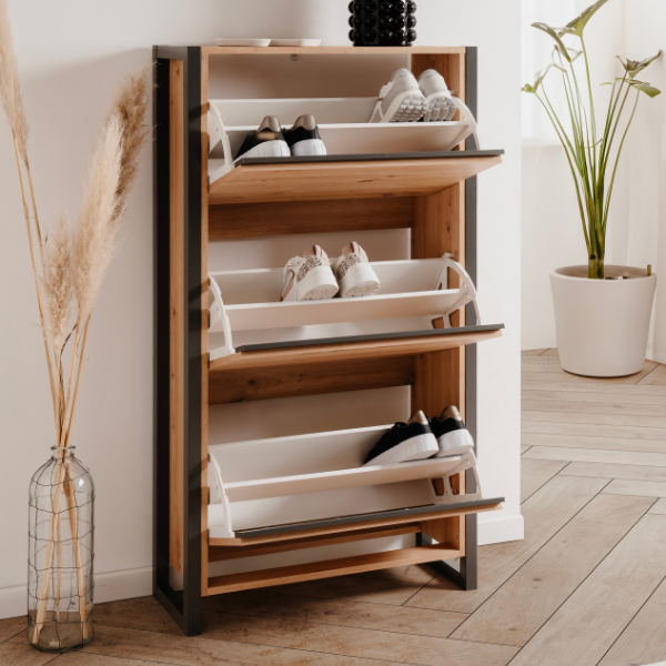 Emob Schoenenkast Damon - 70x25x125cm - 3 Deuren - Eikdecor