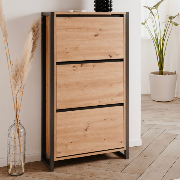 Emob Schoenenkast Damon - 70x25x125cm - 3 Deuren - Eikdecor