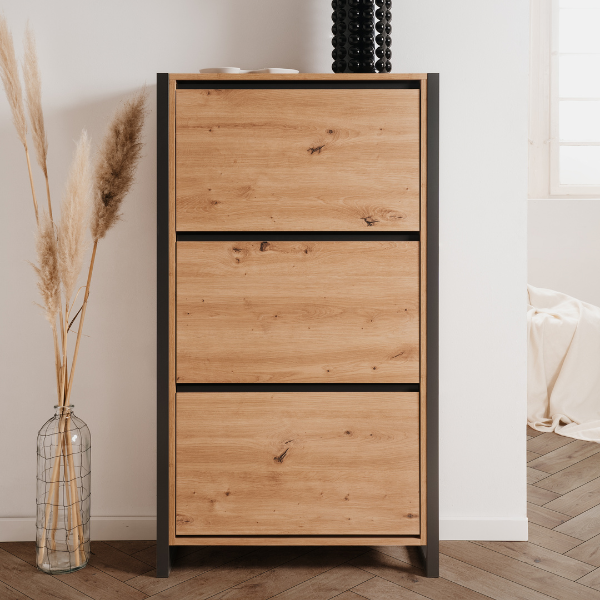 emob Schoenenkast Damon - 70x25x125cm - 3 deuren - eikdecor