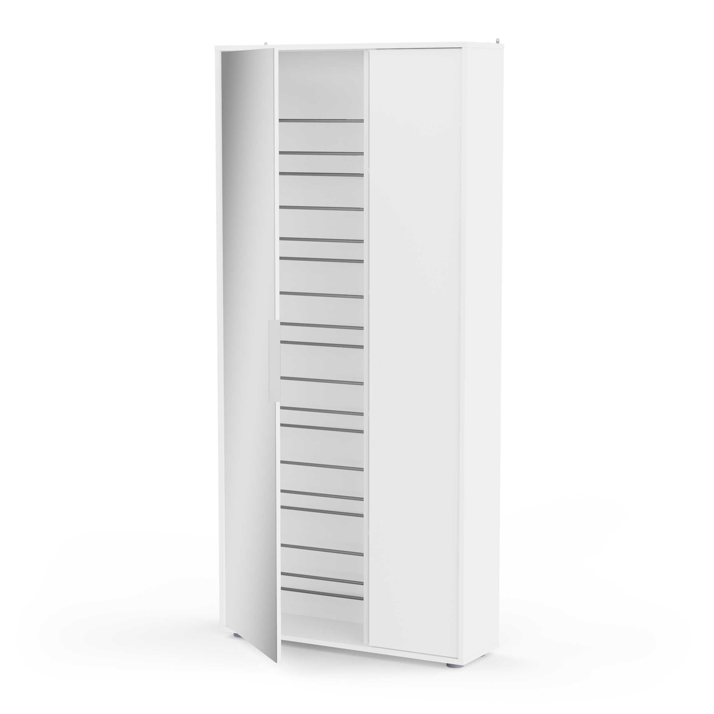 Emob Schoenenkast Ebony 83x24x178cm - Met Spiegel - Wit