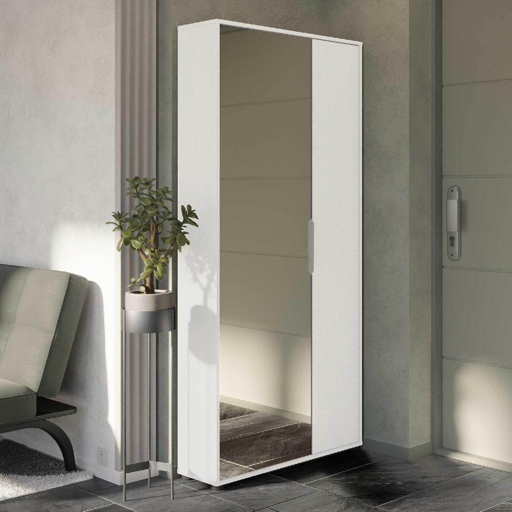 emob Schoenenkast Ebony 83x24x178cm - met spiegel - wit