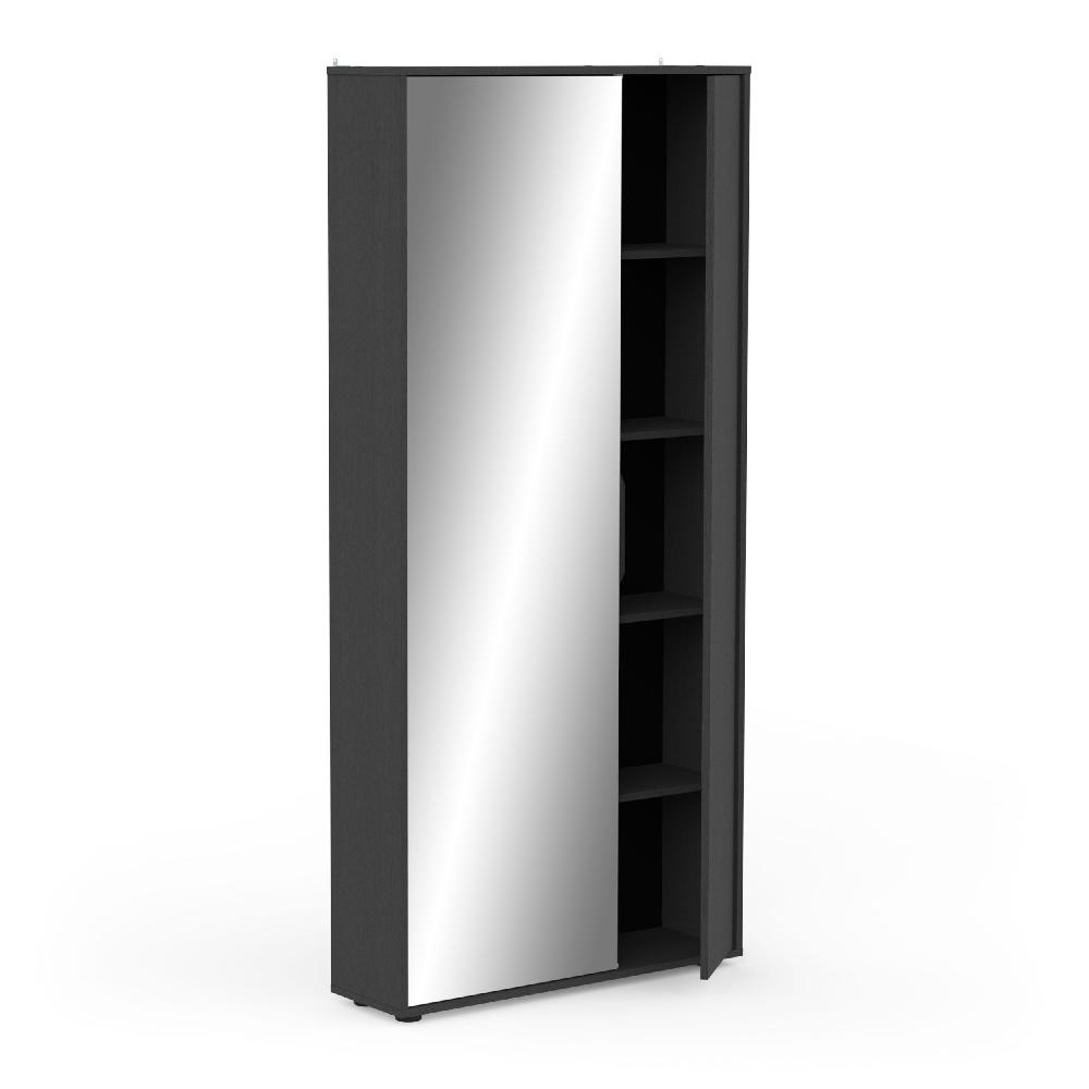 Emob Schoenenkast Ebony 83x24x178cm - Met Spiegel - Zwart