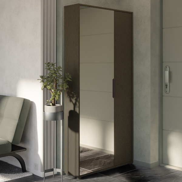 emob Schoenenkast Ebony 83x24x178cm - met spiegel - zwart