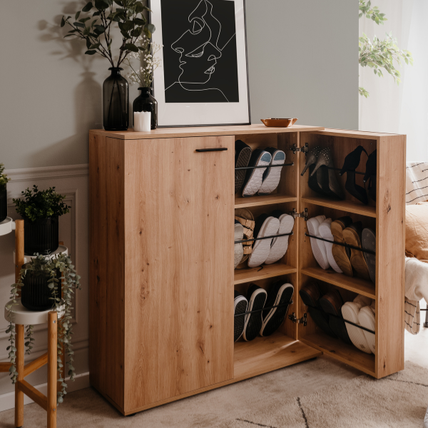 Emob Schoenenkast Satine - 100x34x110cm - 2 Deuren - Artisan Eikdecor