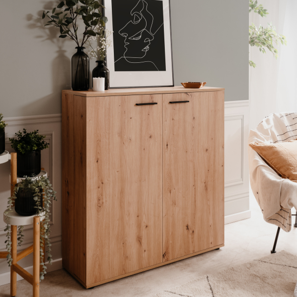 emob Schoenenkast Satine - 100x34x110cm - 2 deuren - artisan eikdecor