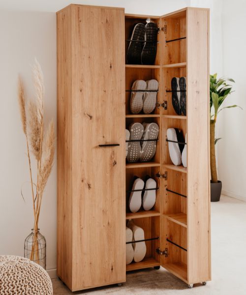 emob Schoenenkast Satine - 74x34x181cm - 2 deuren - artisan eikdecor