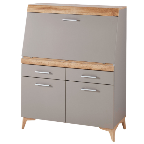 emob Secretaire Vanya met 3 deuren & 2 lades - grijs/eik