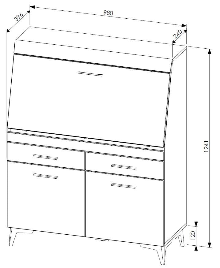 Emob Secretaire Vanya Met 3 Deuren & 2 Lades - Wit/zwart