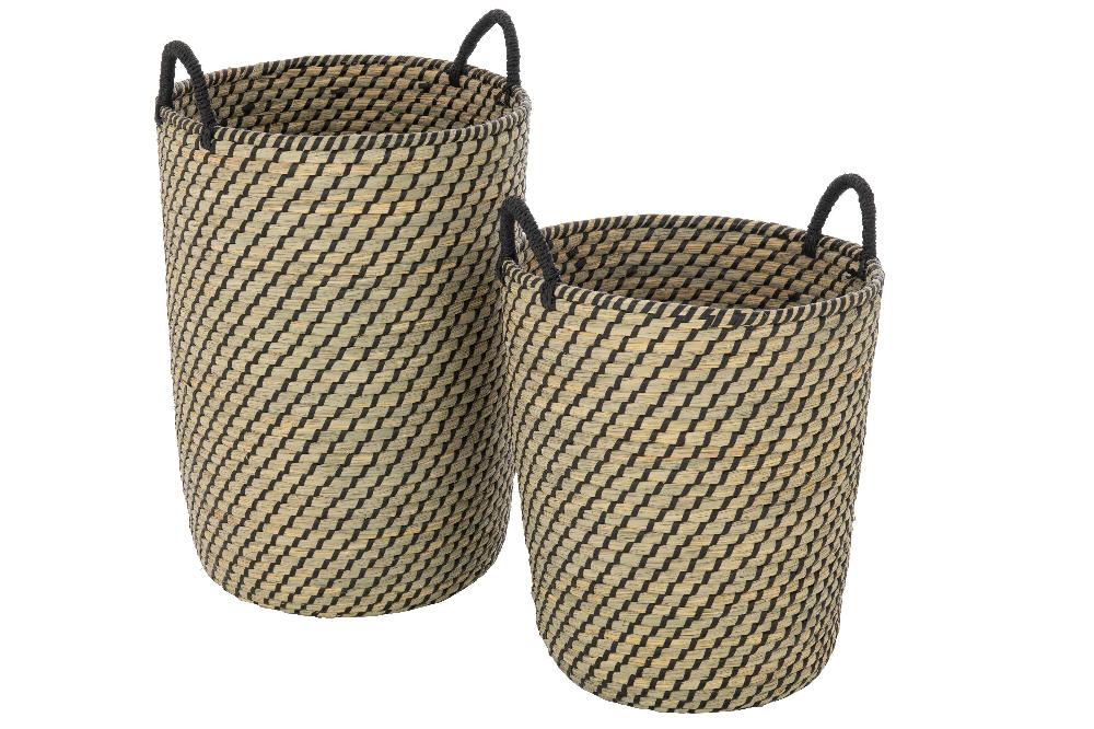 Emob Set Van 2 Mand Rond Handvatten Stro Naturel/zwart
