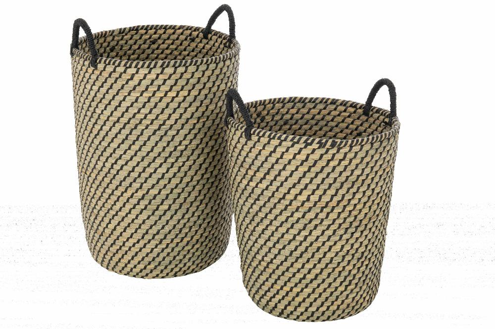 emob Set van 2 mand rond handvatten stro naturel/zwart