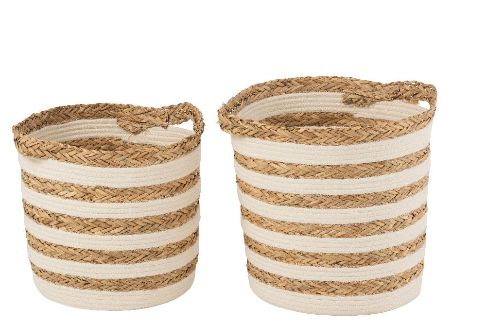 Emob Set Van 2 Manden Gestreept Gras/katoen Naturel/wit