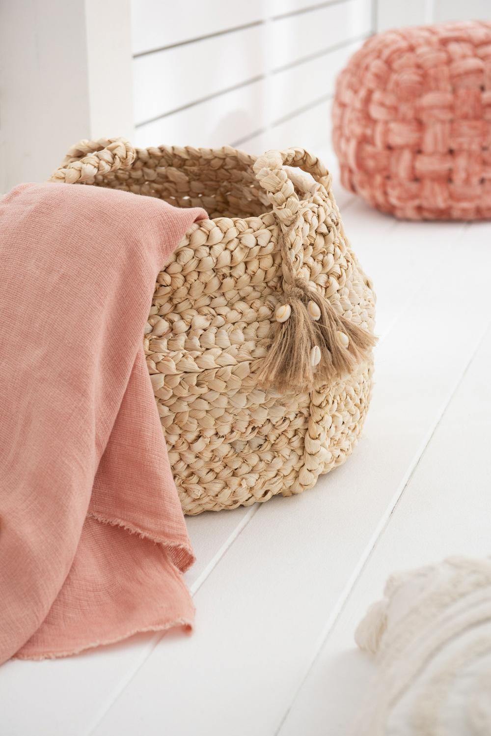 Emob Set Van 2 Manden Gevlochten Kwastjes Jute Mais Licht Naturel