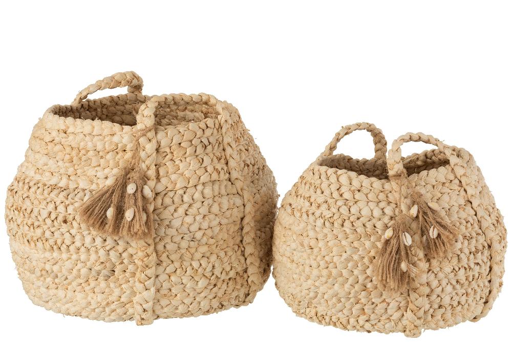 Emob Set Van 2 Manden Gevlochten Kwastjes Jute Mais Licht Naturel