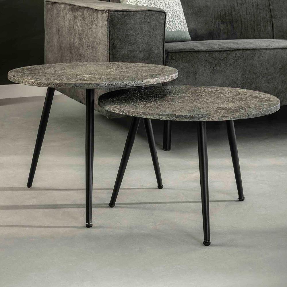 emob Set van 2 salontafels Lima Ø55 industrieel - grijs