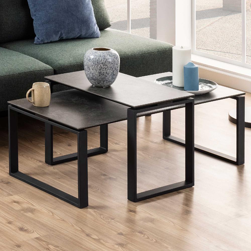 emob Set van 2 salontafels Nicola met blad uit keramiek - zwart