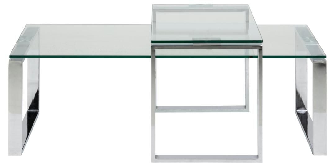 Emob Set Van 2 Salontafels Nicola Met Glazen Blad - Grijs
