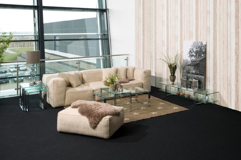Emob Set Van 2 Salontafels Nicola Met Glazen Blad - Grijs