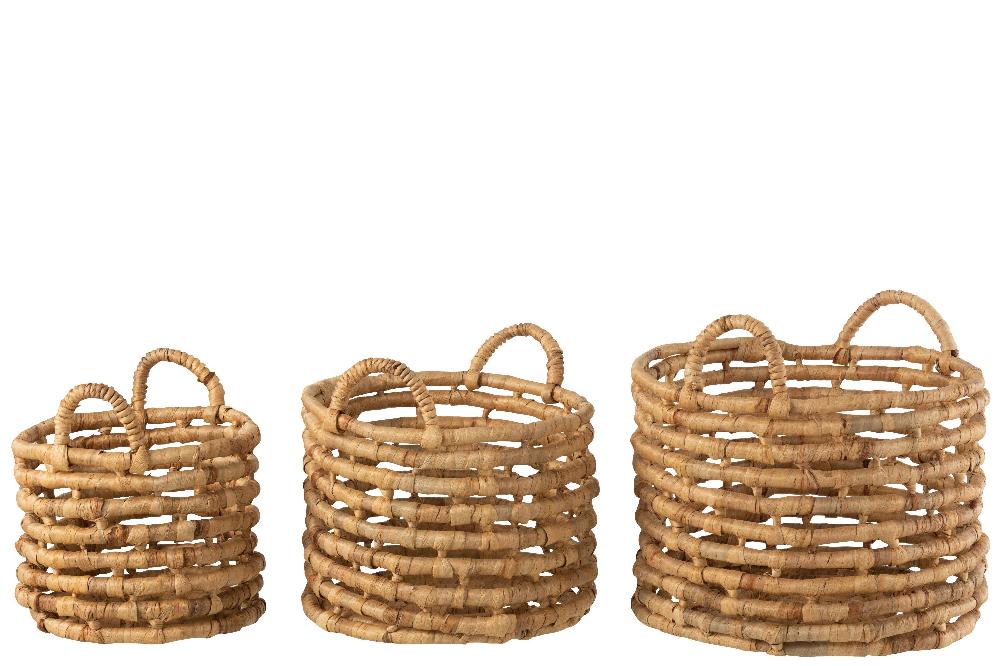 Emob Set Van 3 Manden Open Rond Waterhyacinth Naturel