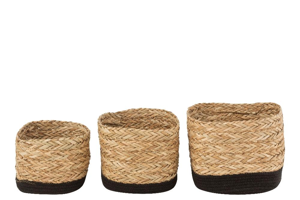 Emob Set Van 3 Manden Vierkant Gras/katoen Naturel/zwart