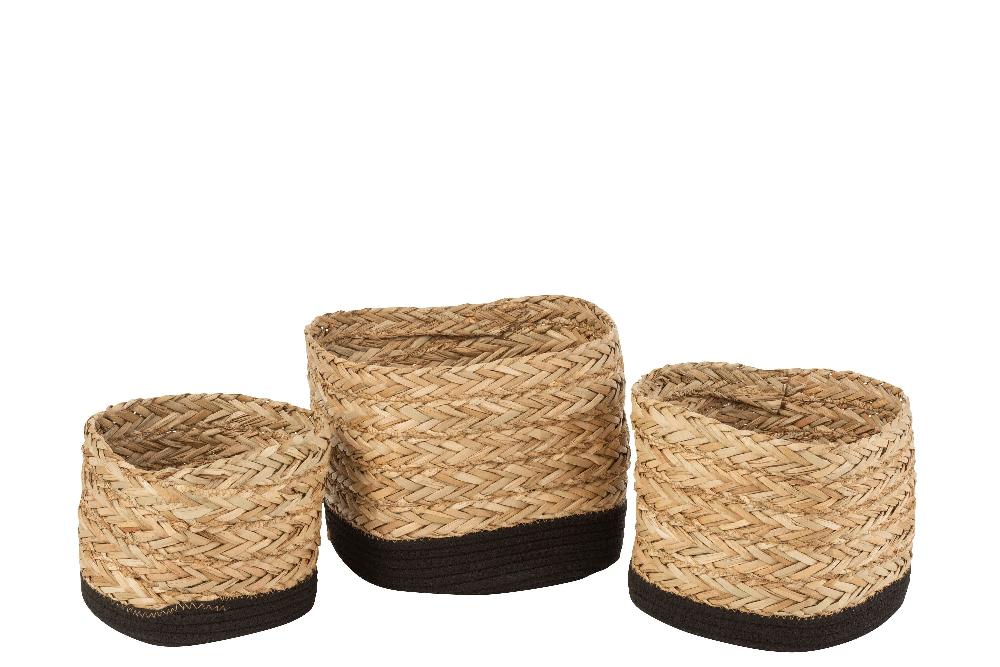 Emob Set Van 3 Manden Vierkant Gras/katoen Naturel/zwart