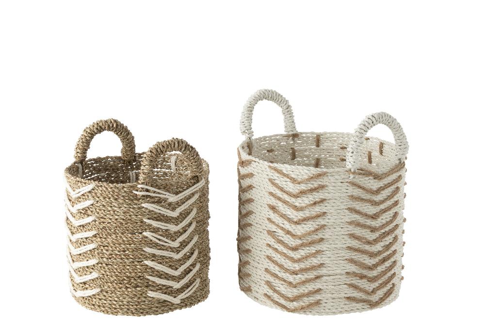 Emob Set Van Twee Manden Chevron Raffia Wit/naturel