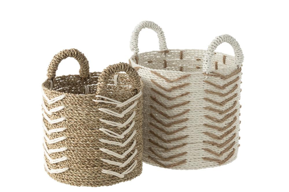 emob Set van twee manden chevron raffia wit/naturel