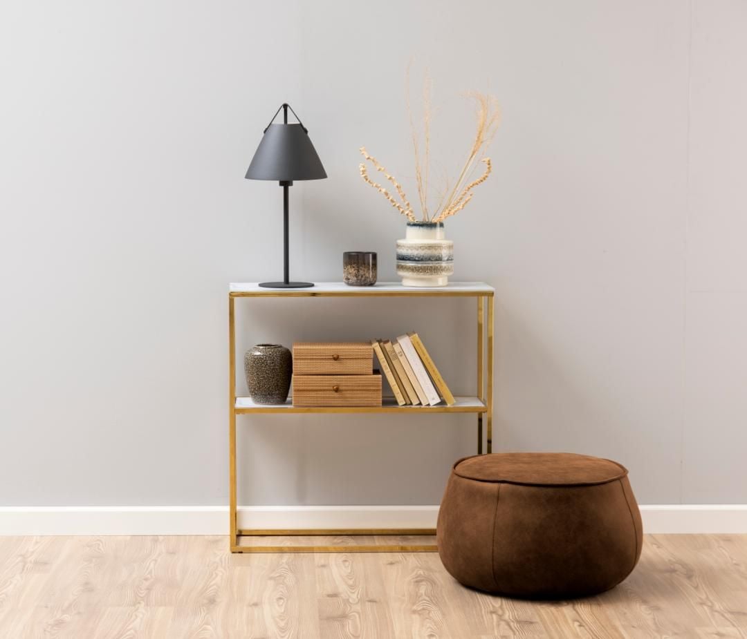 Emob Sidetable Anika 80x26cm 1 Legplank - Wit Marmer/ Goud