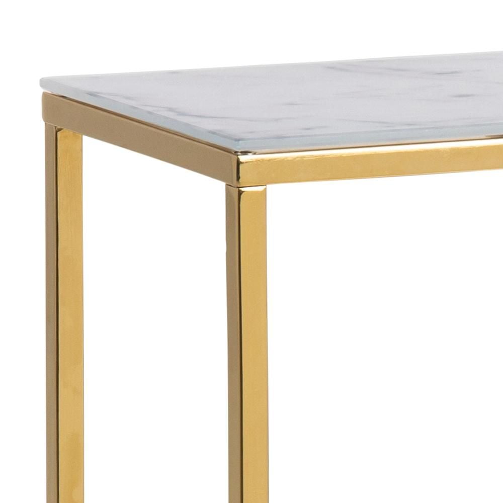 Emob Sidetable Anika 80x26cm 1 Legplank - Wit Marmer/ Goud