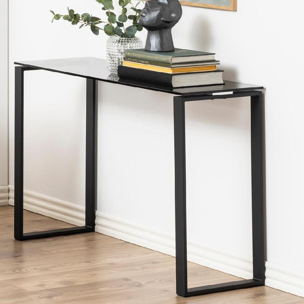 emob Sidetable Nicola 110cm - grijs getint glas/zwart