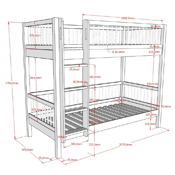 Emob Stapelbed Forrest 90x200cm Met Bedhekje - Wit Beukenhout